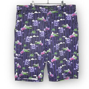 Vintage SHMACK Shorts 100% Cotton Purple Green Men’s Size 36 Palm Trees $ Signs